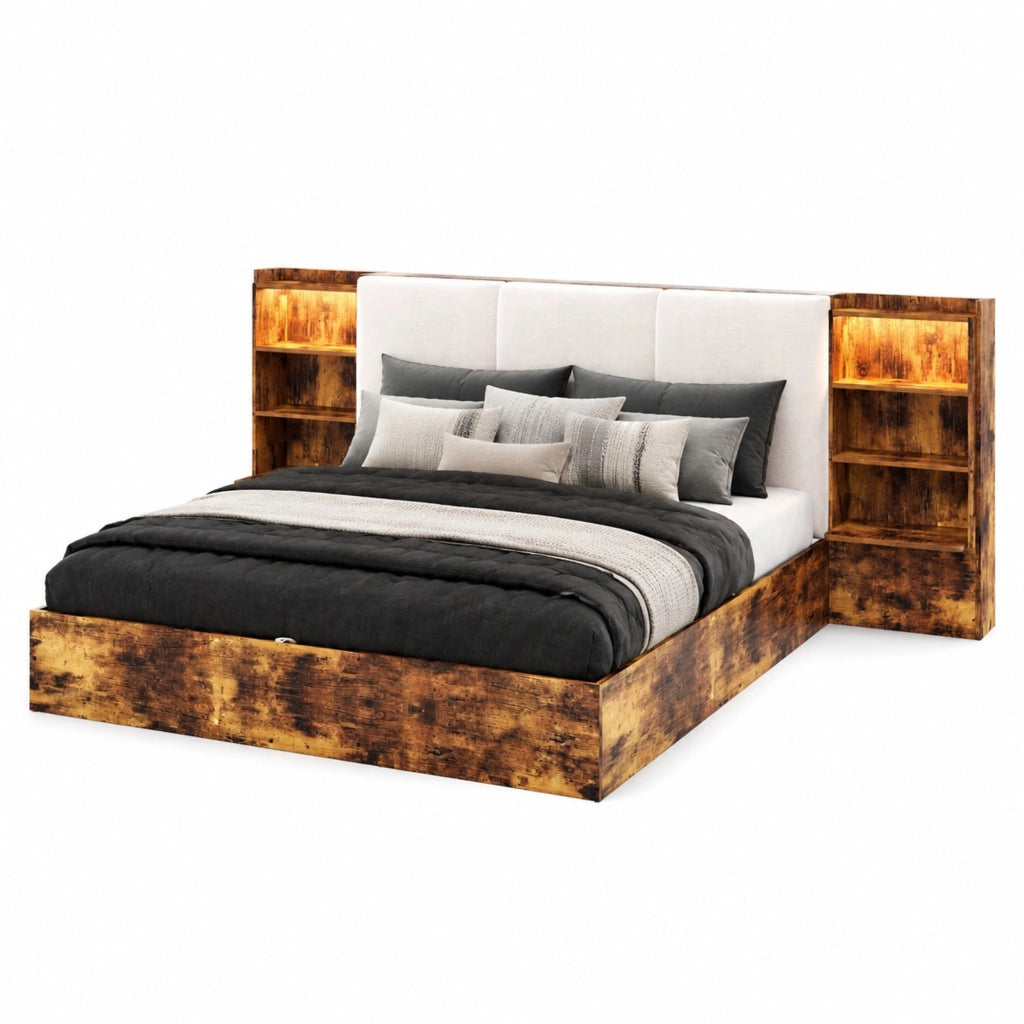 Letto matrimoniale 180x200 con contenitore, LED e 6 vani