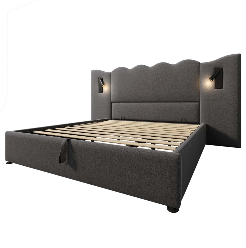 Letto contenitore matrimoniale 180x200 cm grigio con luce LED e porte USB