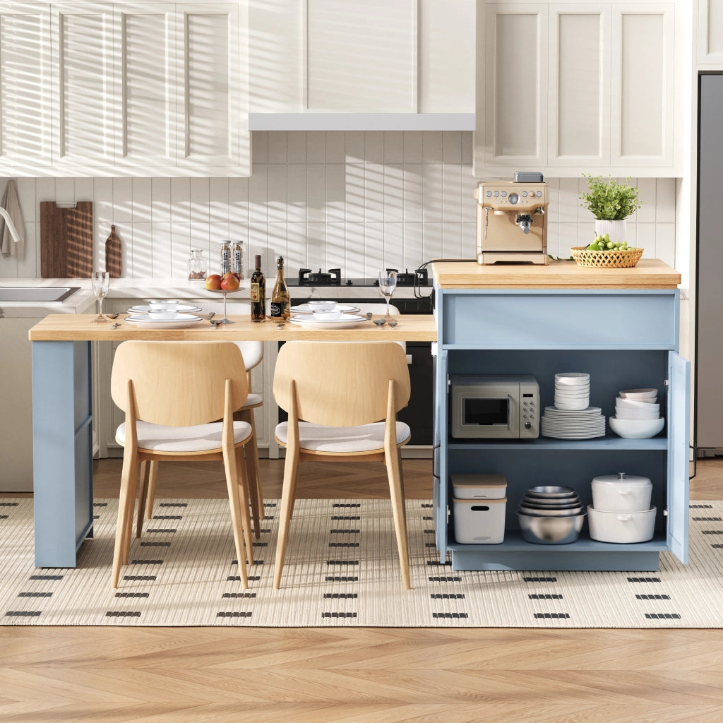 Tavolo allungabile per cucina con ripiani cassetti LED USB e Type-C blu 125.5 × 71 × 93 cm
