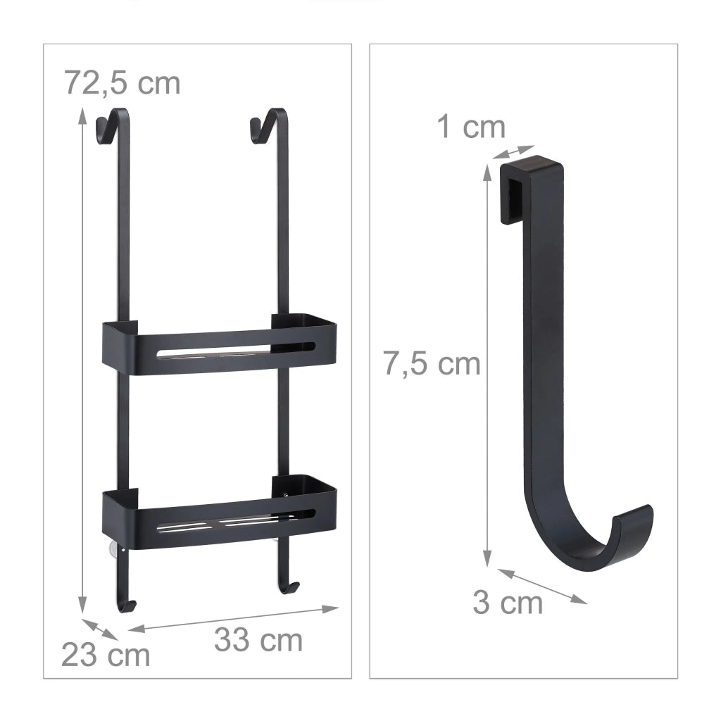 Mensola doccia sospesa per una comoda organizzazione 72,5 x 33 x 23 cm 2 livelli 8 ganci in alluminio grigio 13_0011397