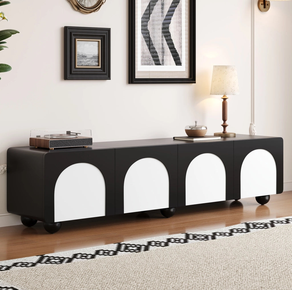 Mobile TV 180x38x45 cm con 2 cassetti e 2 ante in MDF nero e bianco