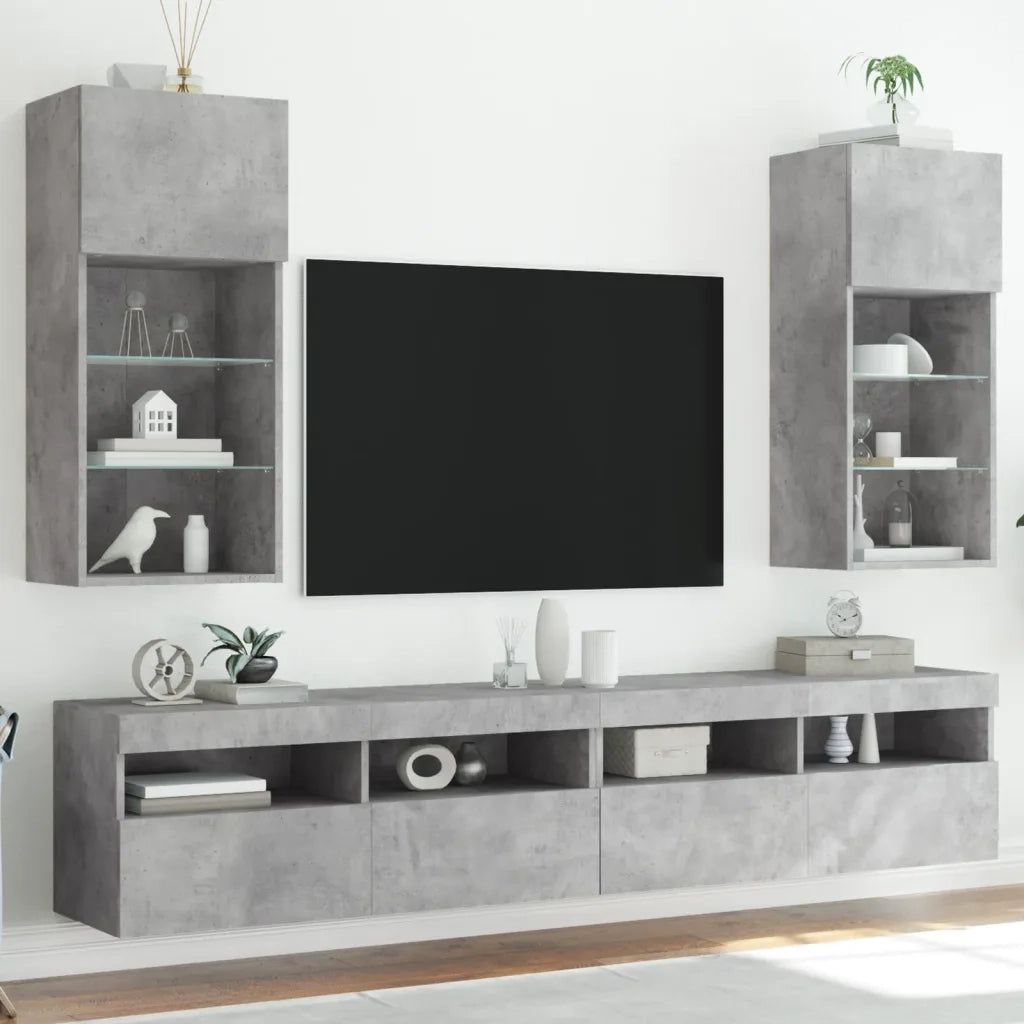 Mobili TV con Luci LED 2pz | Armadietto TV | Mobile Porta TV Grigio Cemento 40,5x30x90 cm