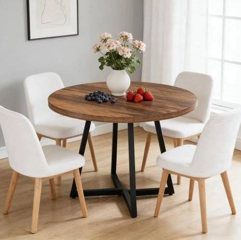 Tavolo da pranzo 80 cm in MDF e metallo; marrone rustico e nero
