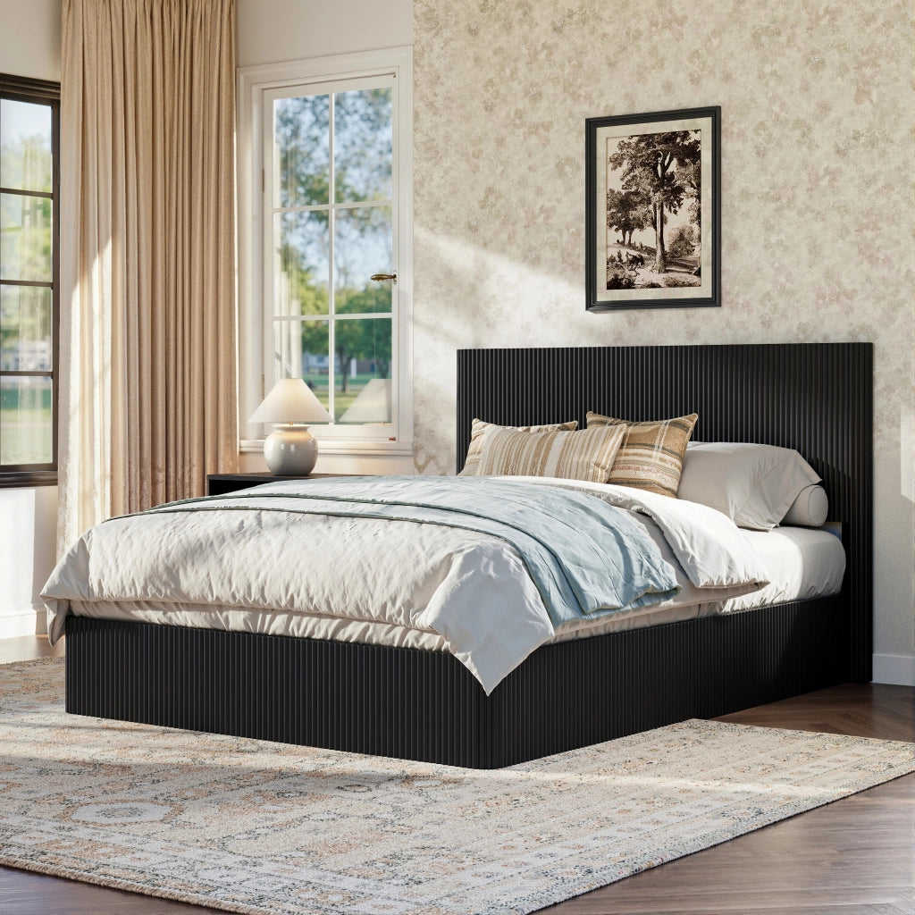 Letto contenitore 160 × 200 cm con sollevamento idraulico rete a doghe in legno struttura in metallo nero