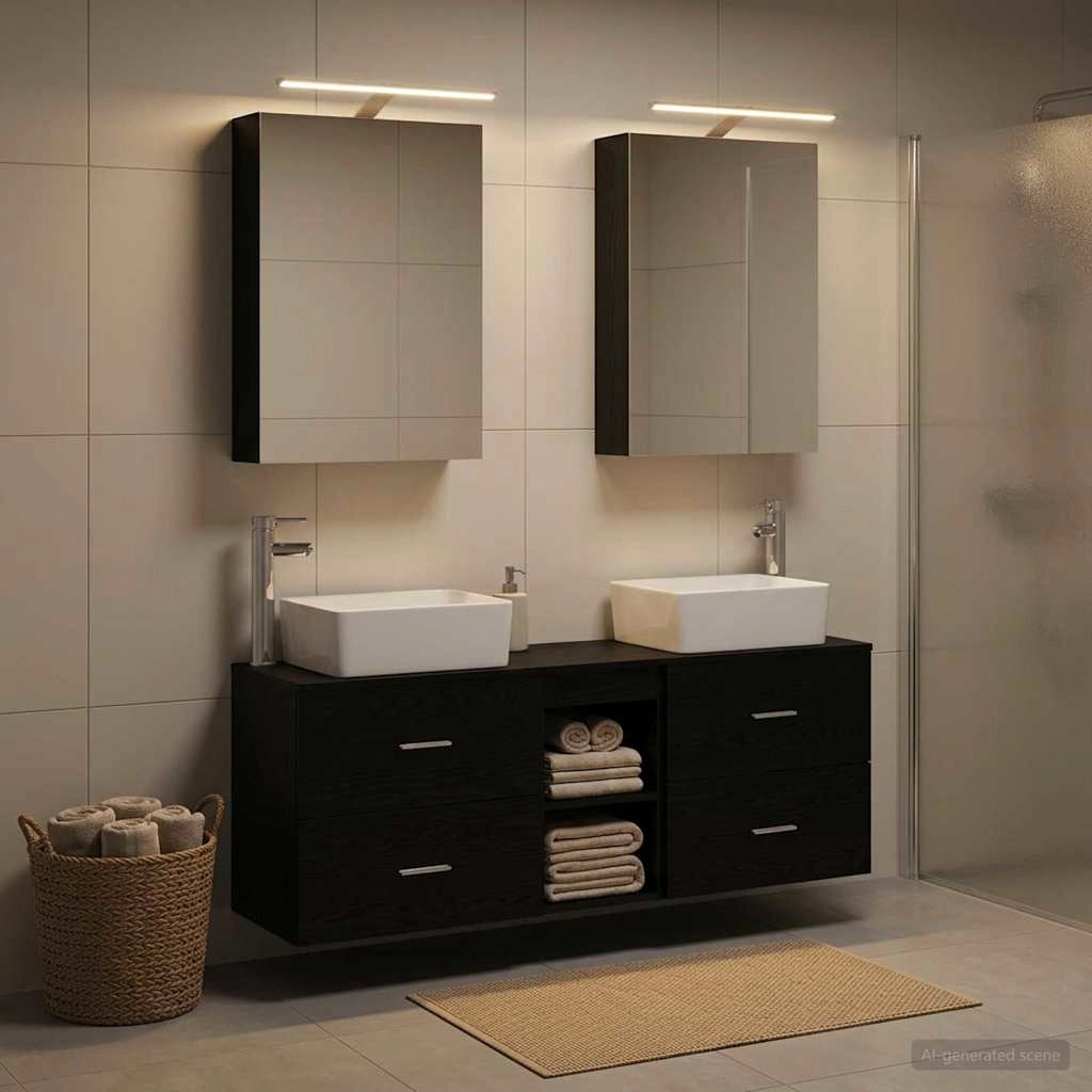 Set di mobili per il bagno 5 pz Rovere Nero 3406832