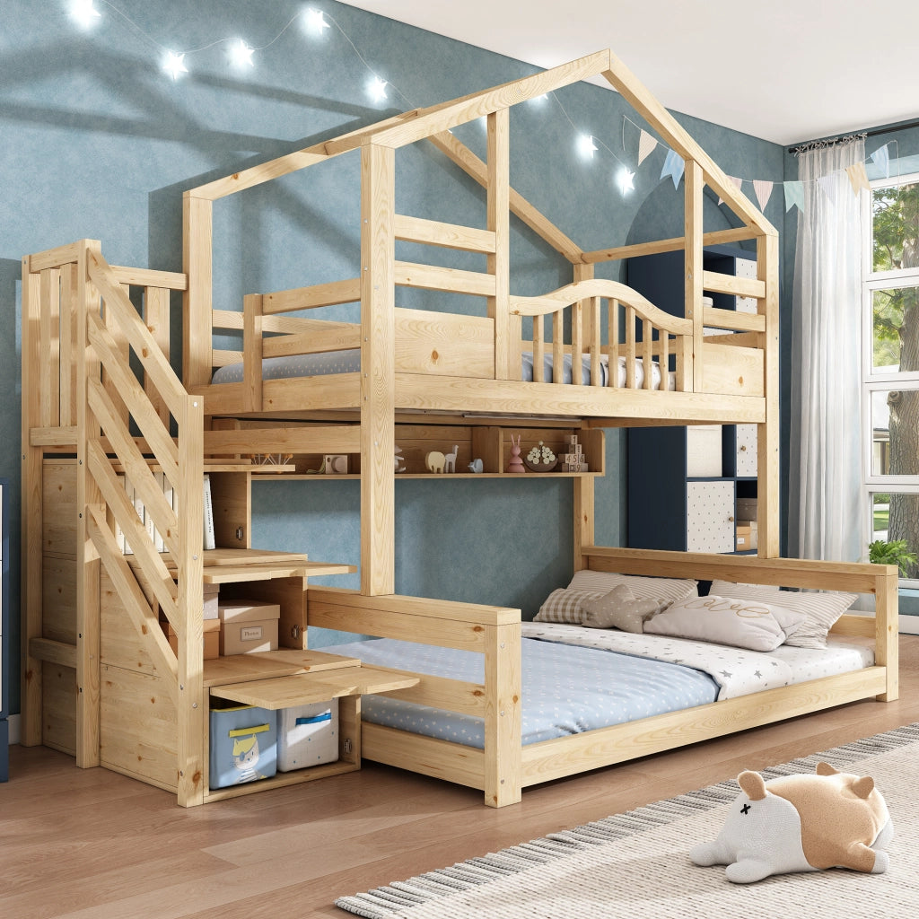 letto a castello legno beige 254 x 145 cm