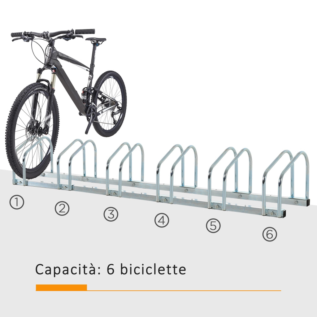 EasyComfort Rastrelliera Portabiciclette Parcheggio per 6 Biciclette in Acciaio, 179x33x27 cm, Argento