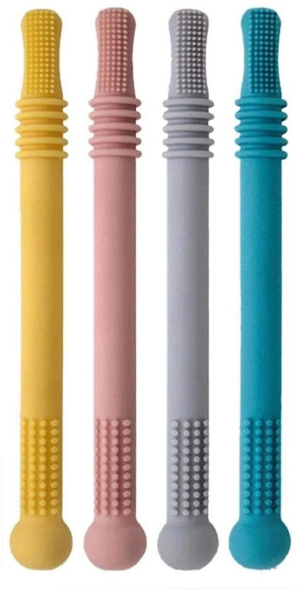 Accessori per la cura dei denti dei bambini 4 pezzi - Giocattolo per succhiare sicuro per l'alimentazione - Silicone ipoallergenico - Texture morbide - Massaggio per la cura dei denti