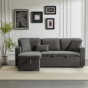 Divano letto angolare estraibile 214x131 cm con USB e contenitore grigio scuro
