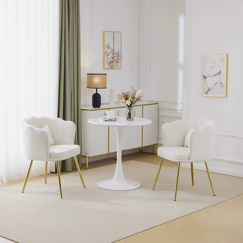 Set 2 Sedie da Pranzo Velluto Imbottite ¨C MINIMAL ¨C Gambe Metallo Oro, Schienale Design, Beige