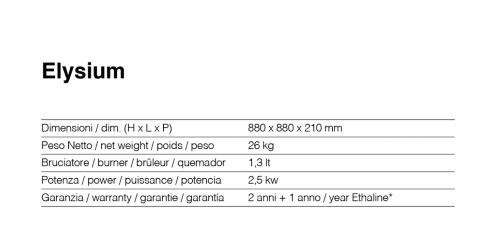 Camino a Bioetanolo da Incasso 88x20x88 cm 2500W 1,3L Elysium Nero