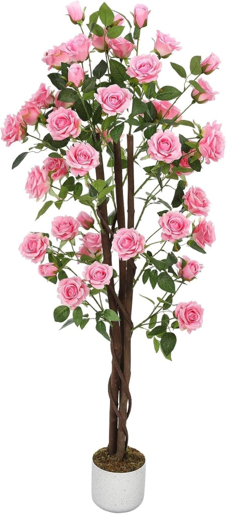 Albero di Rose Artificiali 150 cm con Tronco in Legno e Vaso per Casa e Giardino