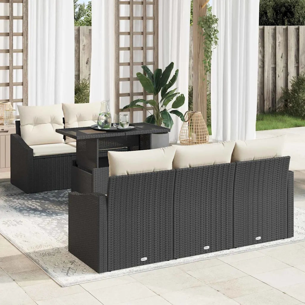 Set Divano da Giardino con archiviazione 6 pcs Nero Poly Rattan