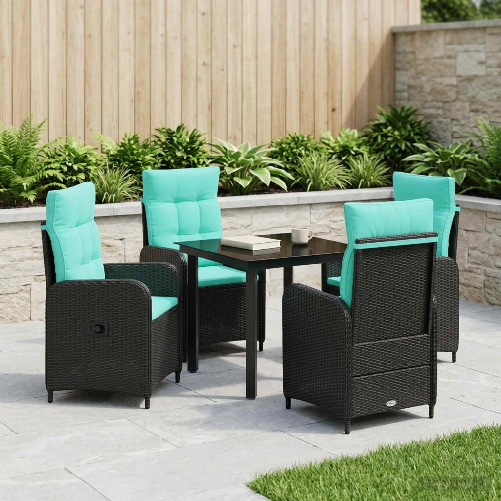 Set da Pranzo per Giardino 5 pz Nero e Turchese 3422477