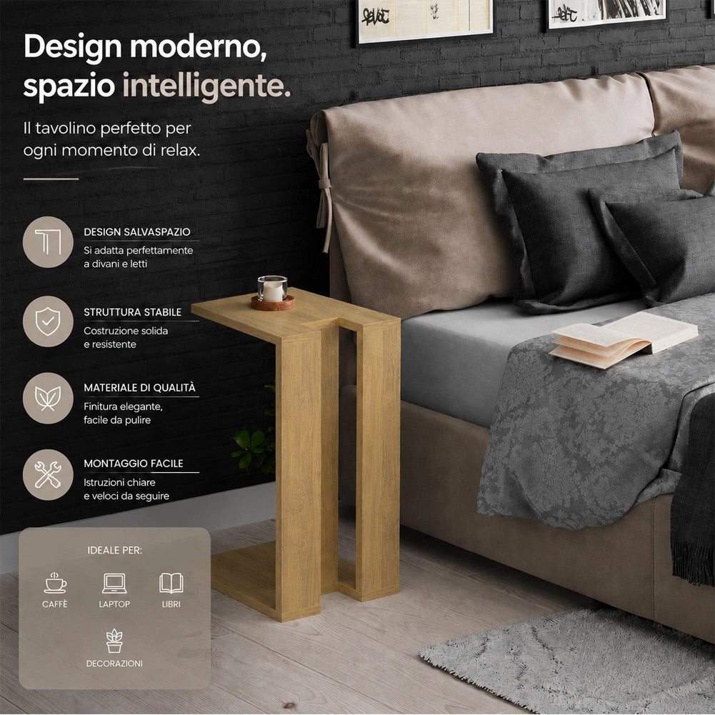 Tavolino da Caffè Porta PC Laterale Divano in Legno MDF Quercia 57x40x30cm