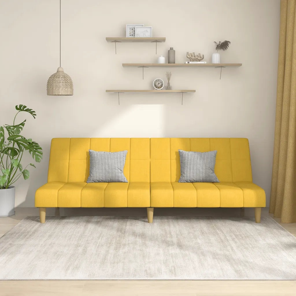 Divano Letto a 2 Posti Giallo in Tessuto 375831