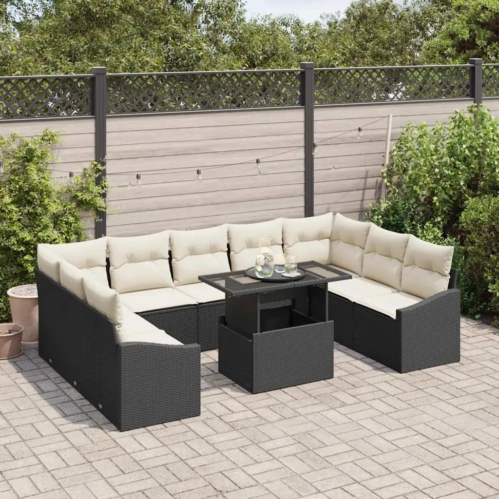 Set Divano da Giardino con cuscino 10 pcs Nero e Crema