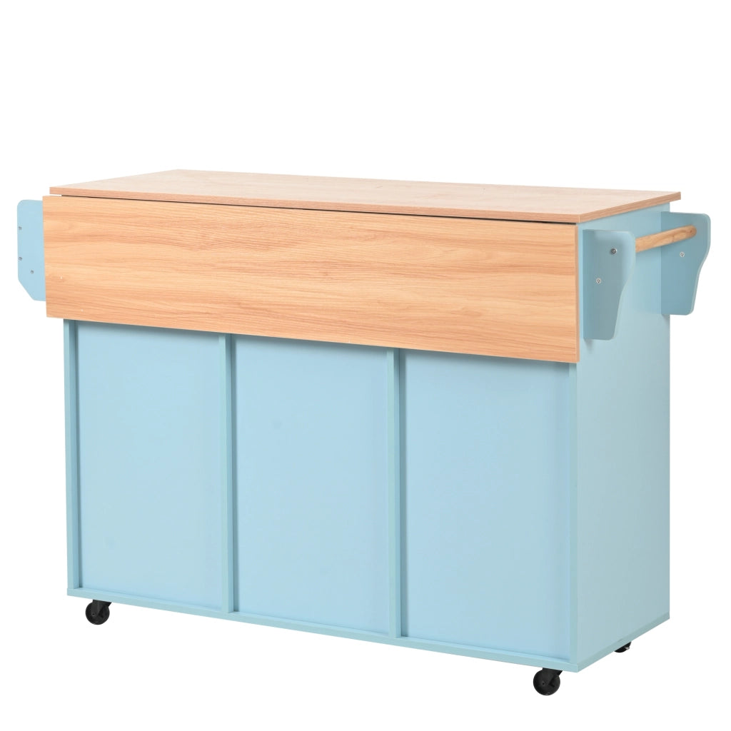Carrello da cucina con piano pieghevole; 3 cassetti e ripiani regolabili; MDF blu 139 × 46(71) × 91.5 cm