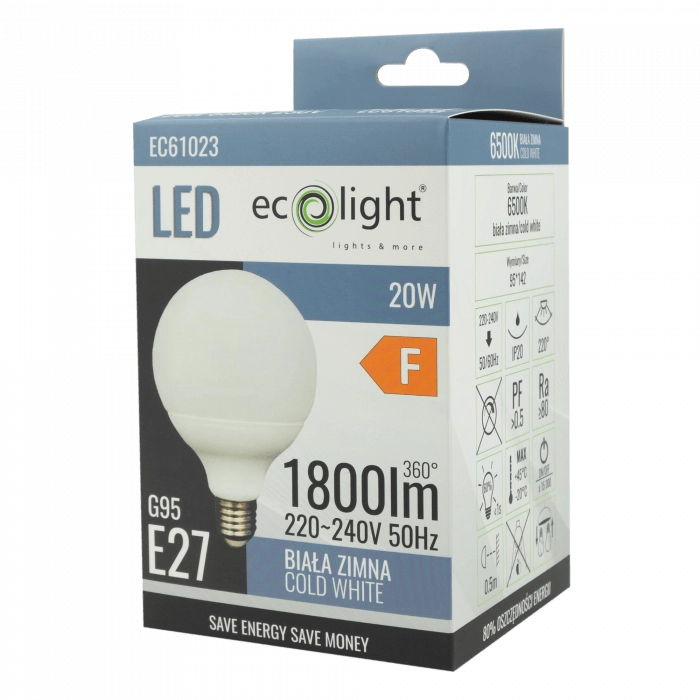 Lampadina LED Globo G95 E27 20W 6500K 1800lm Ecolight