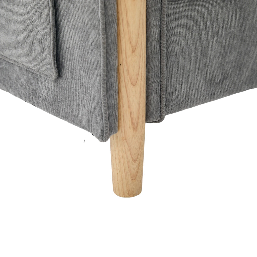 Divano modulare 4 posti a U in ciniglia grigia con 2 pouf contenitore e gambe in legno
