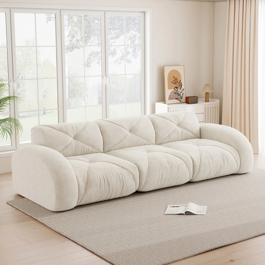 Divano modulare senza struttura in ciniglia beige chiaro con imbottitura in schiuma 32D