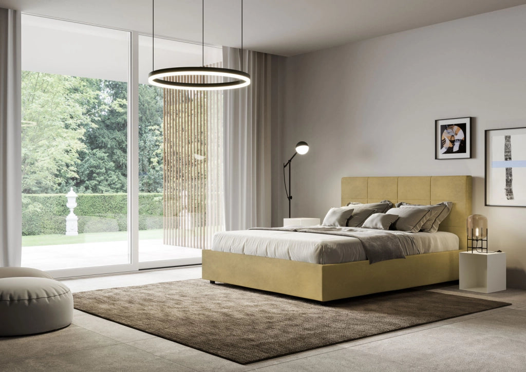 BS COM Letto una piazza e mezza senza rete imbottito 130x190 microfibra ocra