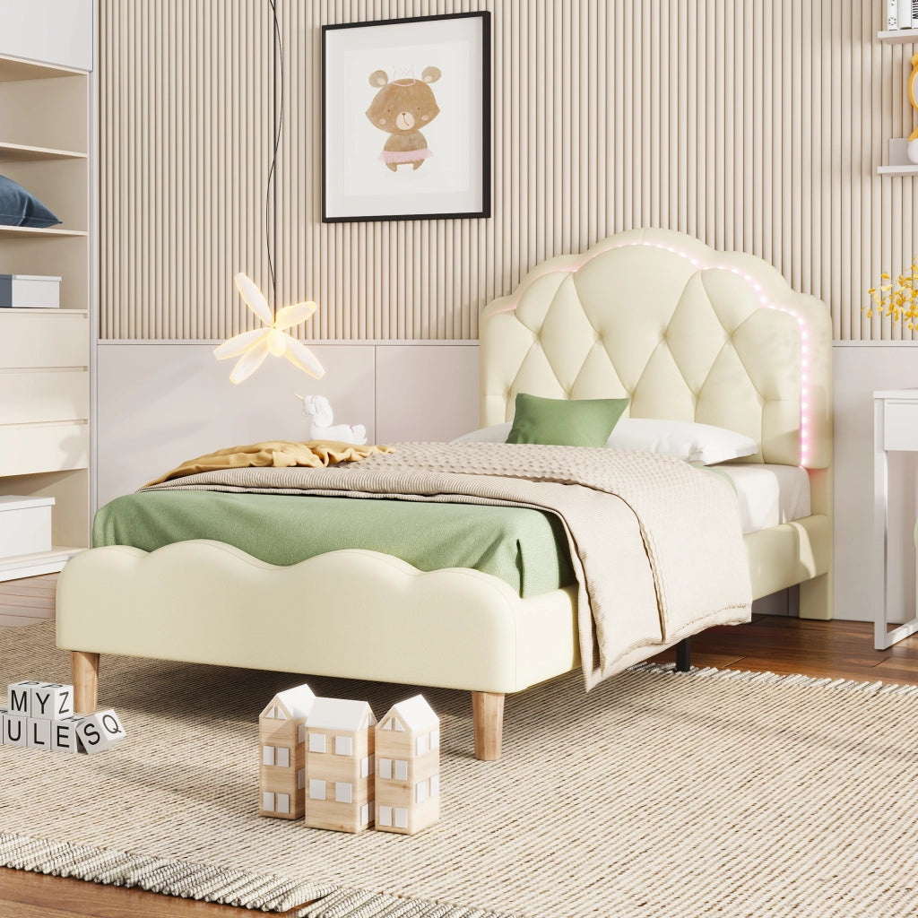 letto imbottito pu beige 90x200 cm