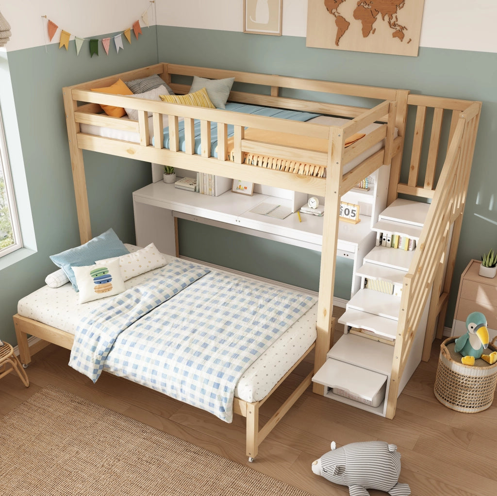 LETTO a Castello 90x200 e 90x190 cm Legno Bianco e Rovere