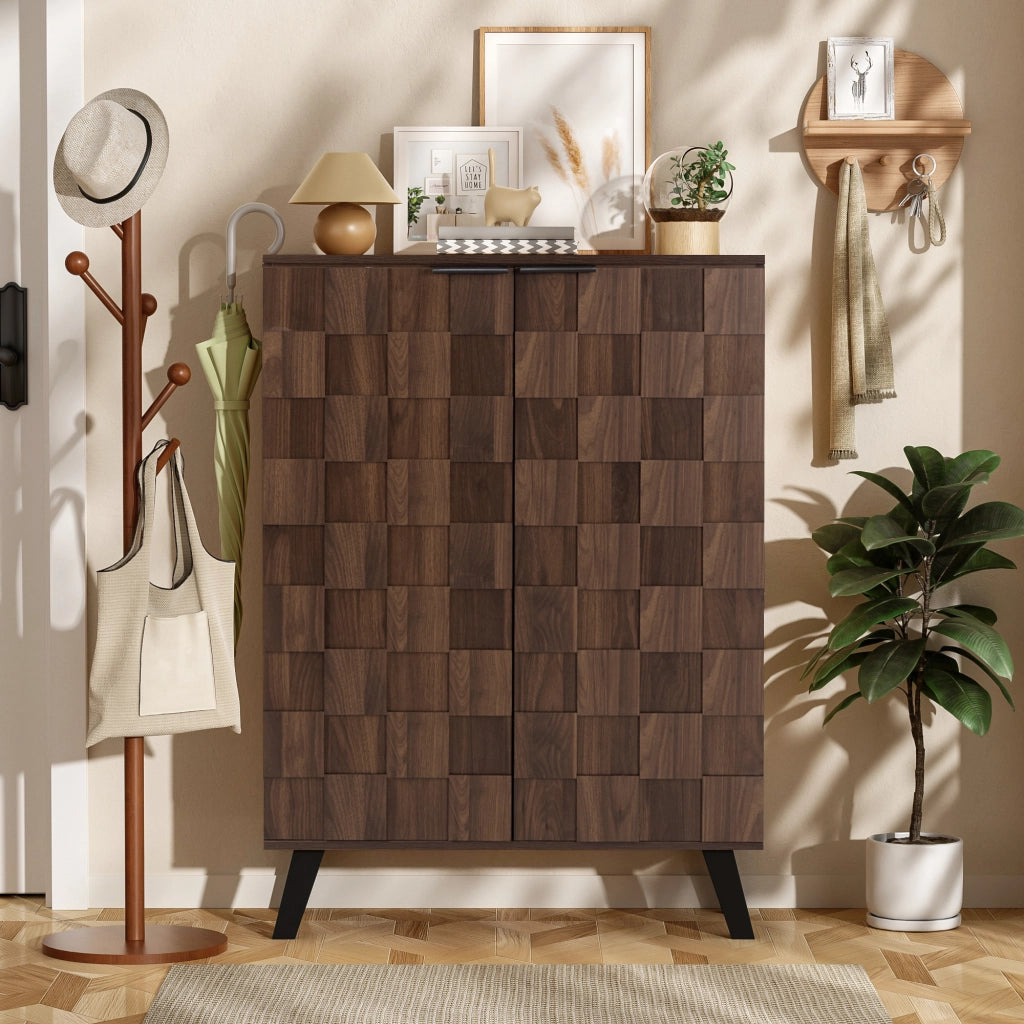 Scarpiera con 4 ripiani regolabili e 5 livelli, ante ammortizzate, per ingresso, legno scuro, 80 × 35,5 × 110 cm
