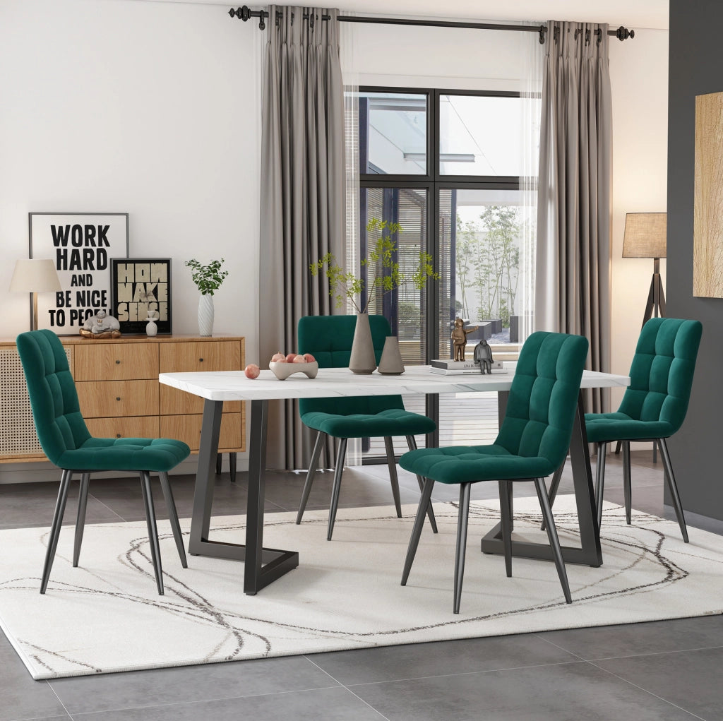 Set tavolo da pranzo rettangolare 117x68 cm con 4 sedie in velluto verde
