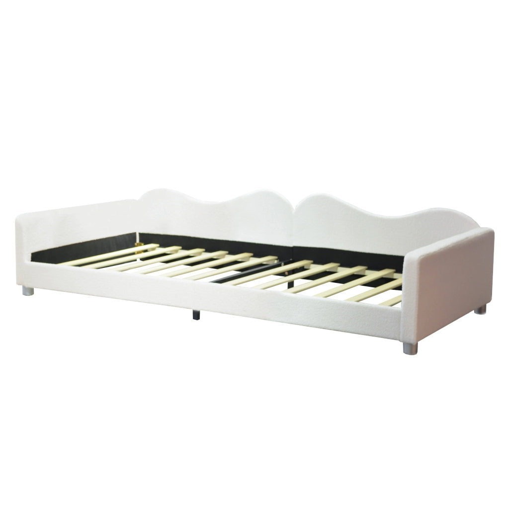Letto per bambini 90x200 cm imbottito con schienale e braccioli bianco