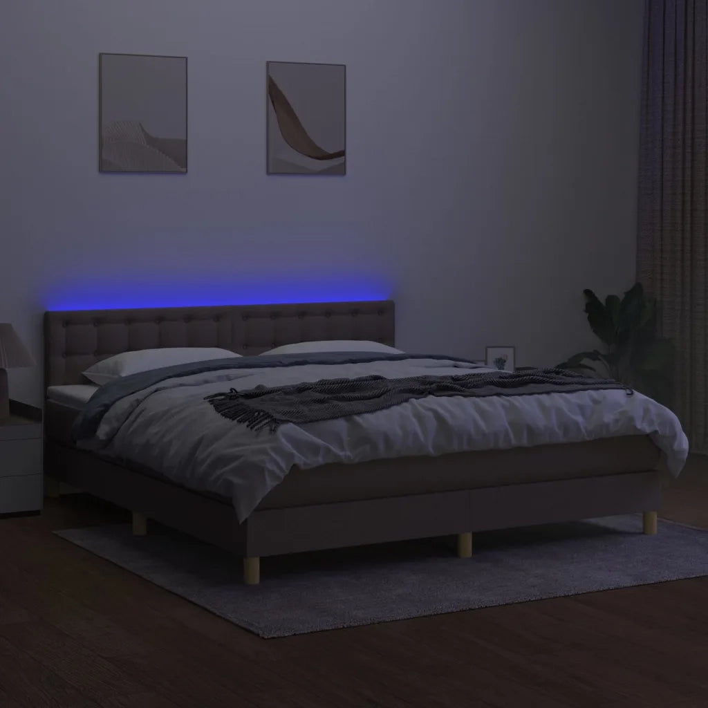 Letto a Molle con Materasso e LED Tortora 160x200 cm in Tessuto 3134049