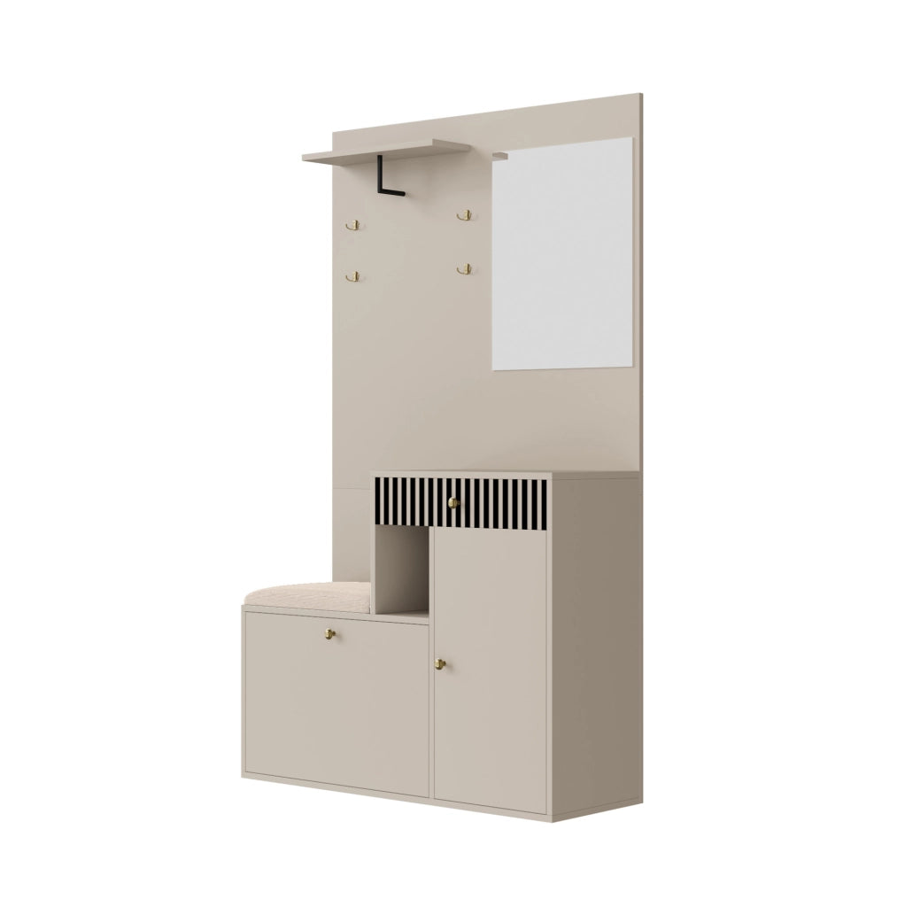 Mobile da ingresso 110x37x185,5 cm in MDF con specchio, seduta e ripiani