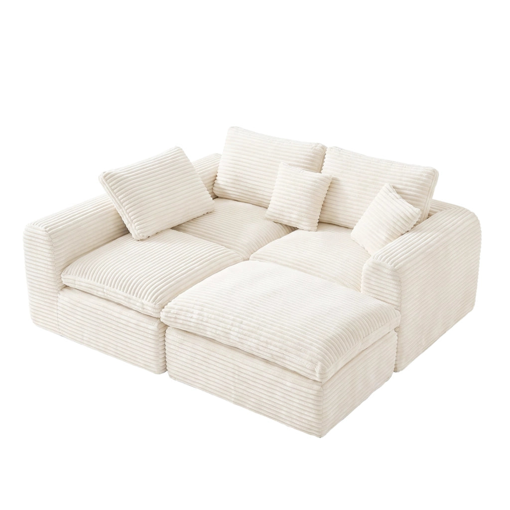 DIVANO Modulare 3-in-1 Beige in Velluto a Coste Set 3 Moduli