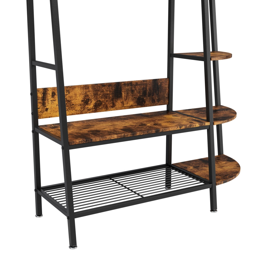 Appendiabiti Industriale Autoportante con Mensole in Legno Marrone Retro - Organizer Multiuso per Abiti e Scarpe