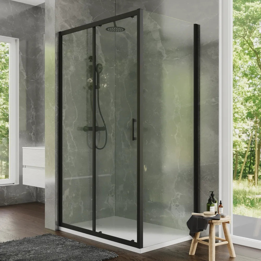 Box doccia 70x150 cm scorrevole profili nero opaco vetro temperato 6mm trasparente anticalcare h198 | Tahiti