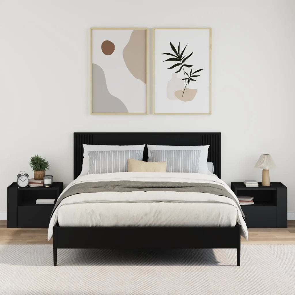 Set di 2 Comodini | Armadio da Notte | Mobiletto da notte a Muro Nero 45x30x35 cm