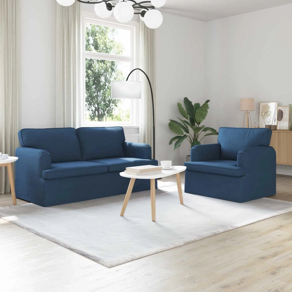 Divano 2 pcs Blu 162 x 80 x 85 cm Tessuto