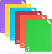 Snijplank per Cucina, Piastra di Plastica con Icone Alimenti e Maniglie Easy-Grip, Antibatterico, Antiscivolo, Resistentente alla Lavastoviglie, per Pesce, Verdure, Carne, Pane