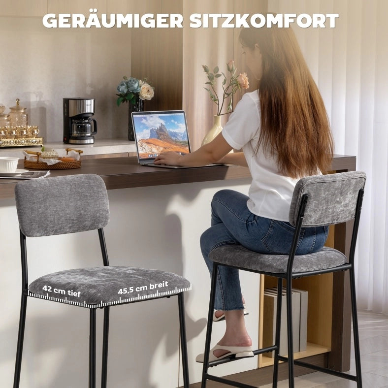 Set 2 sgabelli da bar 45,5 x 48 x 101 cm grigio in acciaio e tessuto