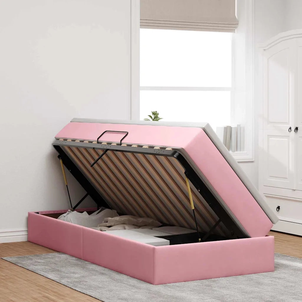 Letto con contenitore e materasso Rosa 90 x 200 cm Velluto 3370280