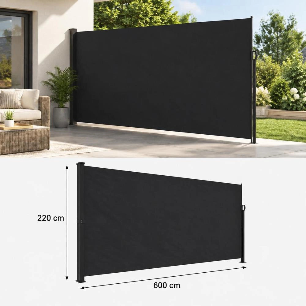 Extendable Side Awning, Black, 220x600 Cm