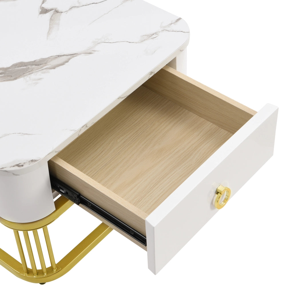 Set di 2 tavolini da salotto a incastro con cassetti in MDF bianco e oro