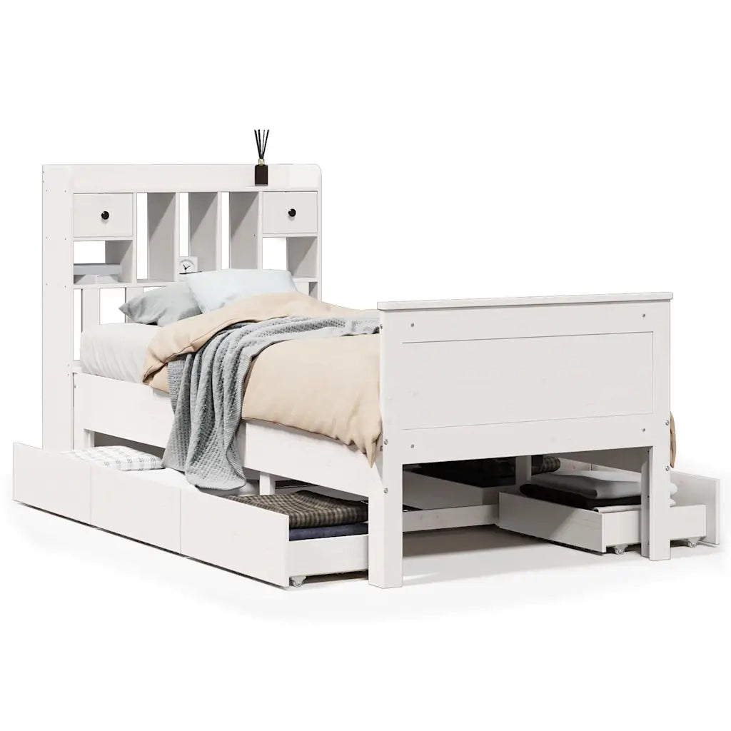 Letto Libreria senza Materasso Bianco 90x190 cm Massello Pino