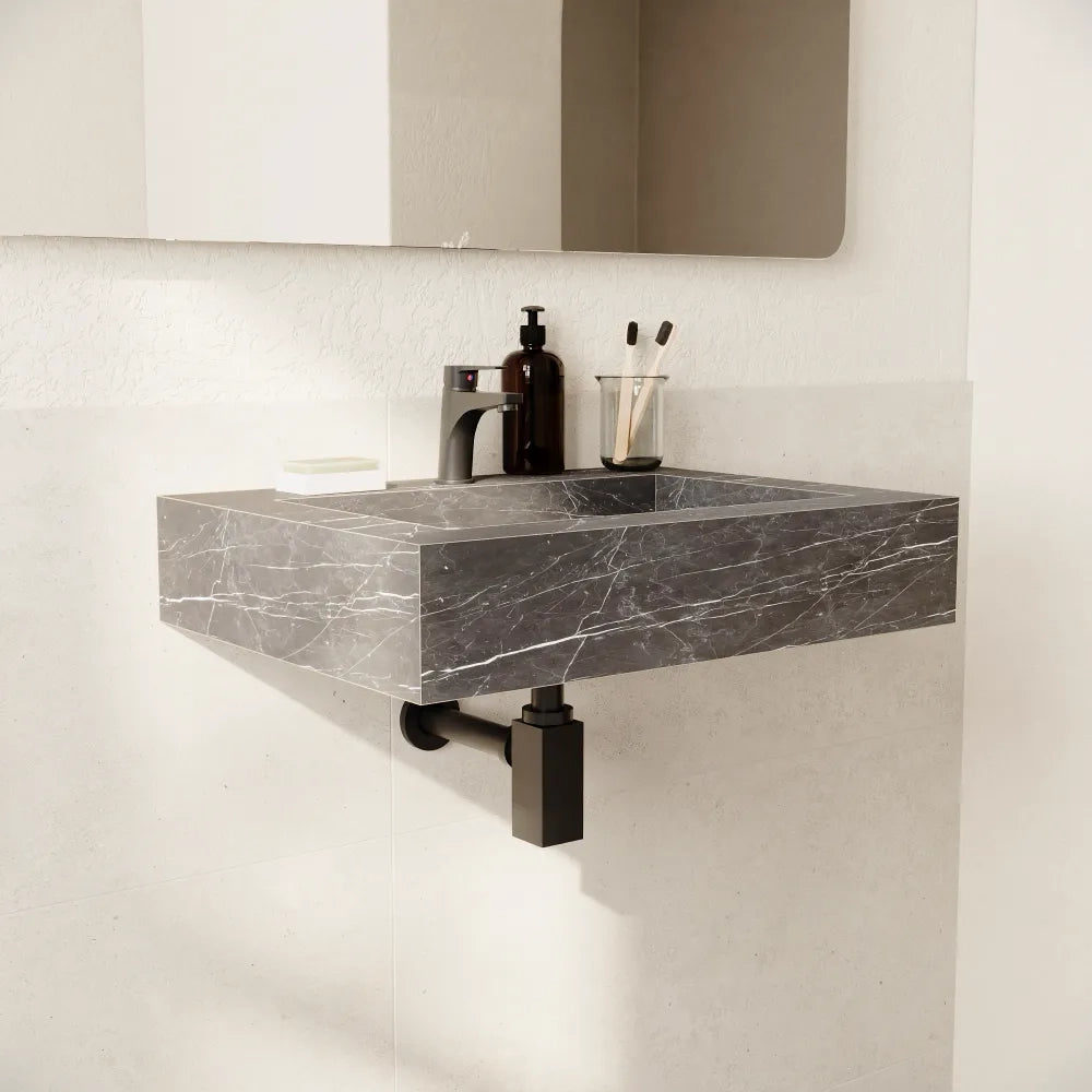 Lavabo sospeso in hpl 70cm effetto marmo scuro | Baikal