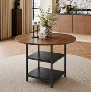 Tavolo da pranzo rotondo Ø107 cm con 2 ripiani in MDF e metallo; nero e noce