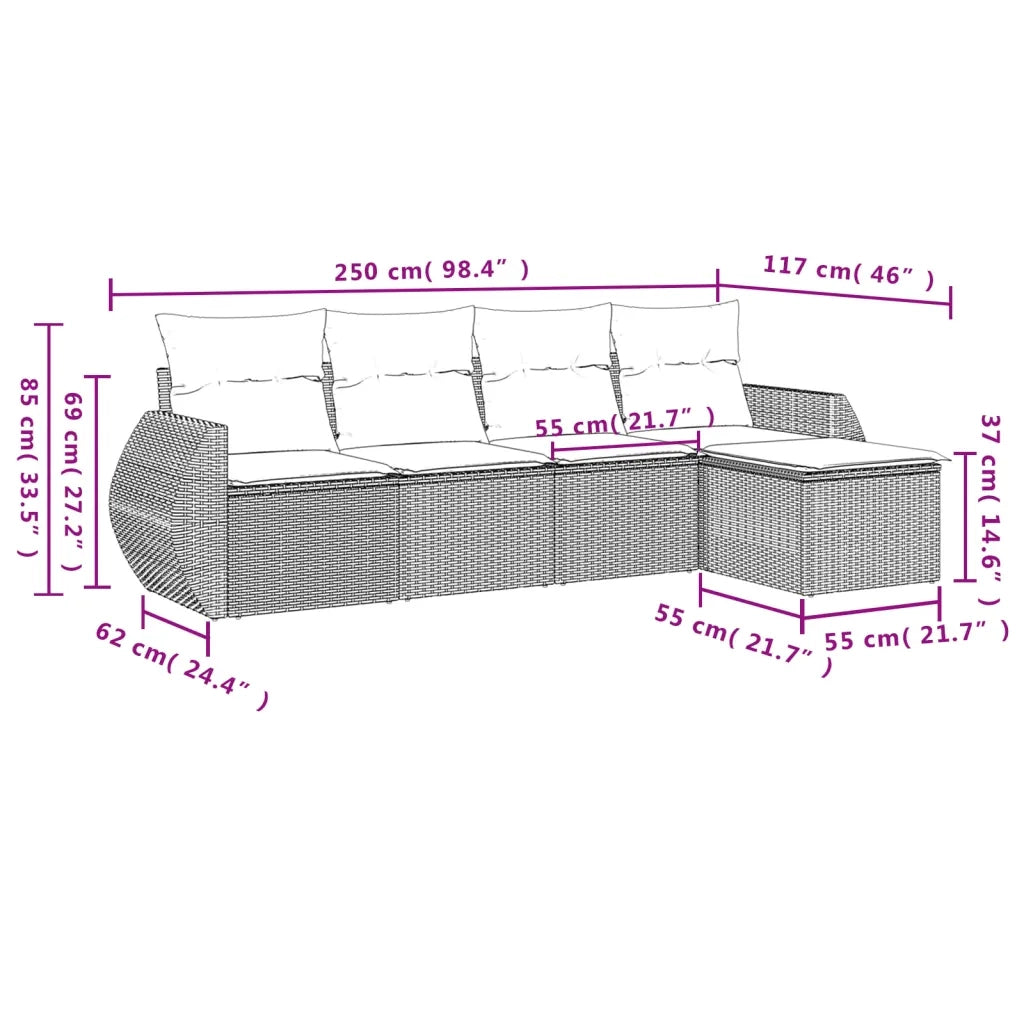 Set Divani da Giardino 5 pz con Cuscini in Polyrattan Nero 3221285