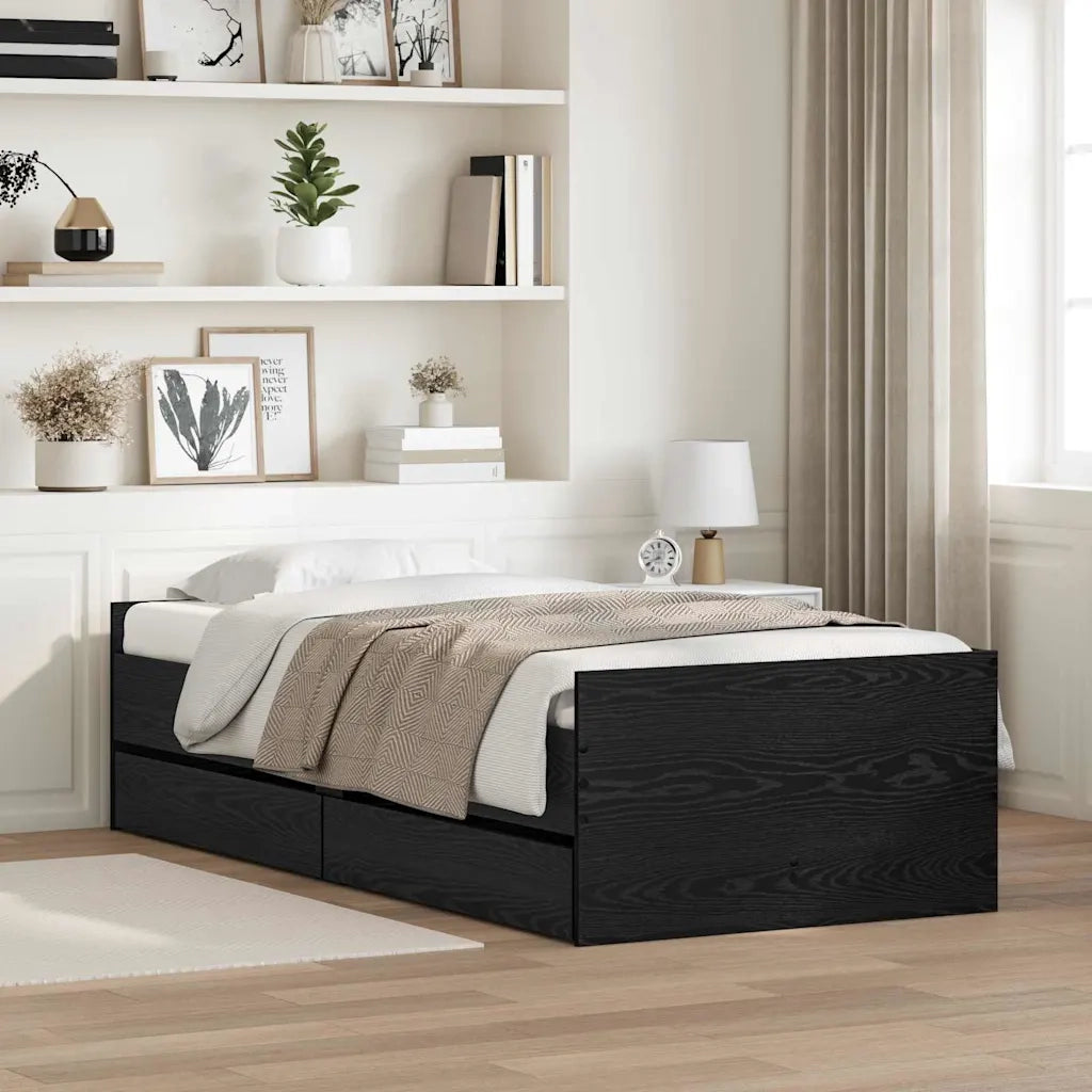 Struttura del letto Rovere Nero 100 x 200 cm Pino massello 3403203