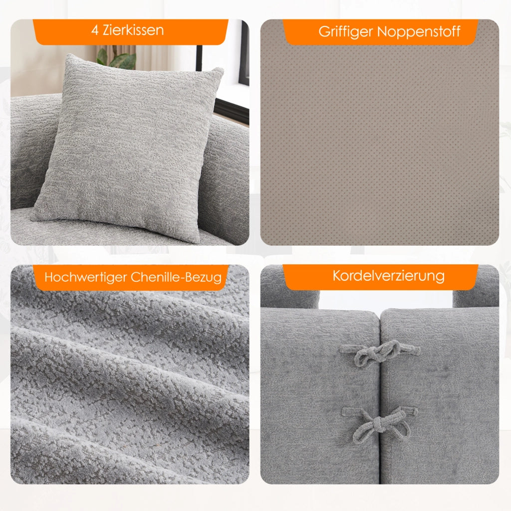 Divano angolare modulare curvo 4 posti in chenille grigio