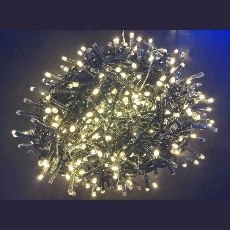 LUCI DI NATALE 2000 LED BIANCO CALDO 40M CAVO SCURO USO INTERNO E ESTERNO